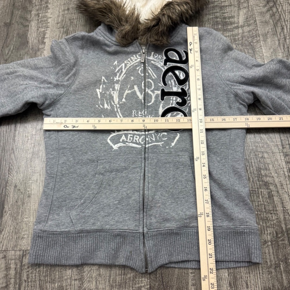 Y2K Aeropostale Grunge Faux Fur Thermal Lined Zip Up Hoodie Sz L - Picture 3 of 12
